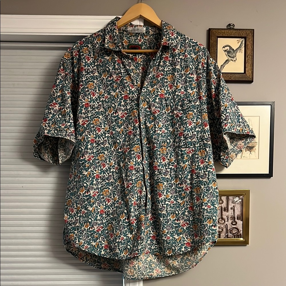 Boston Traders Floral Button Down Shirt - Green, Red, Orange